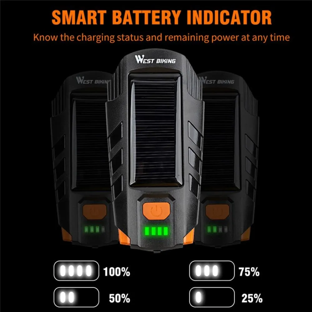 2000mah Solar Power Bicycle Light Usb Rechargeable Led Cycling