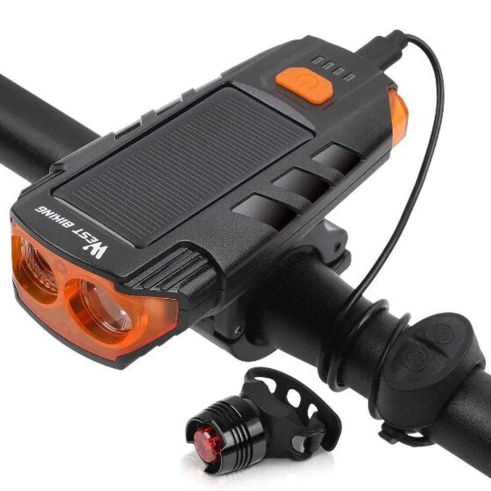 2000mah Solar Power Bicycle Light Usb Rechargeable Led Cycling