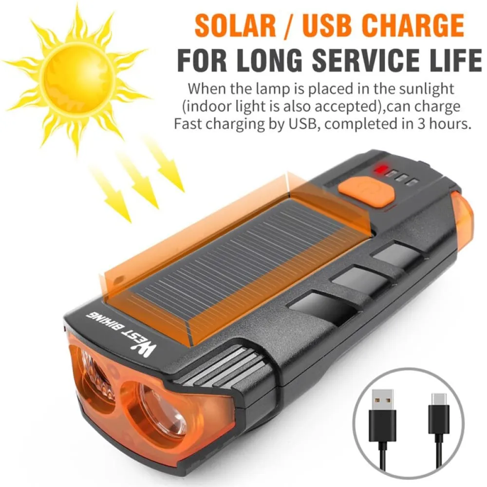 2000mah Solar Power Bicycle Light Usb Rechargeable Led Cycling