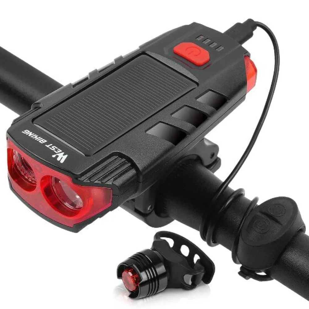 2000mah Solar Power Bicycle Light Usb Rechargeable Led Cycling