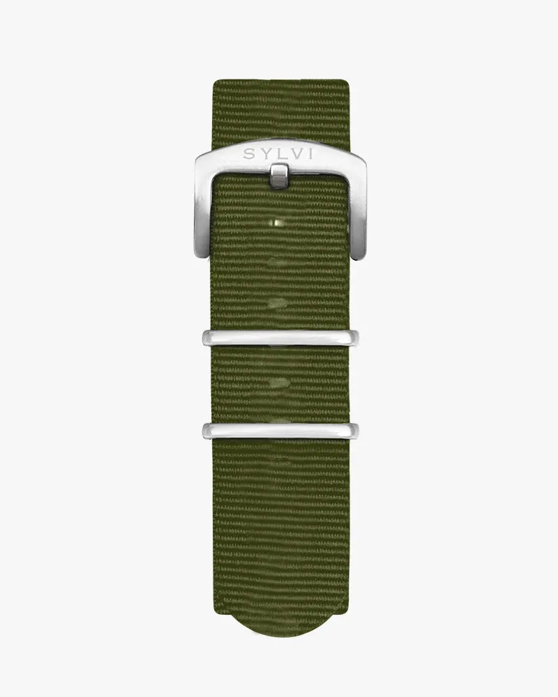 24mm Green Silver Nylon Strap