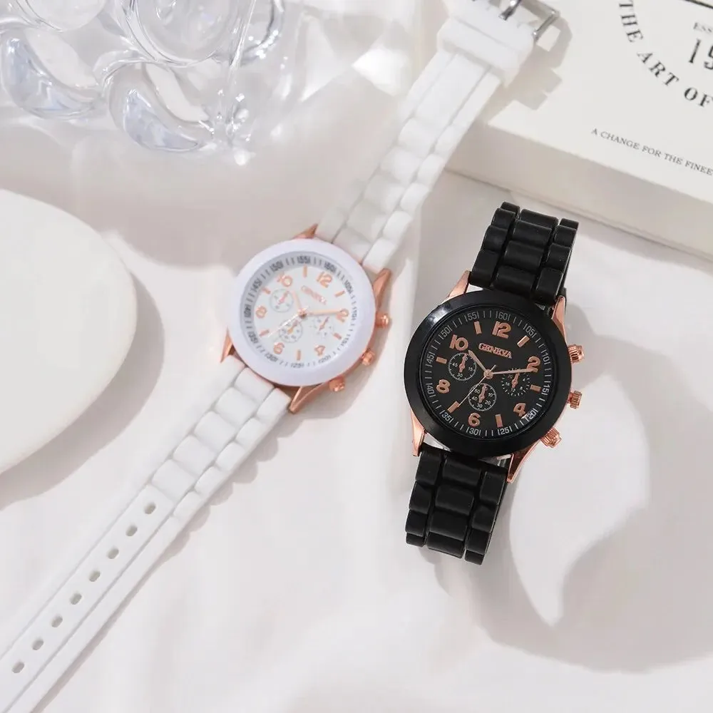 2pcs Fashion Luxury Couple Watch Set Elegant Alloy Wristwatch with Silicone Strap for Men and Women Quartz Holiday Gifts