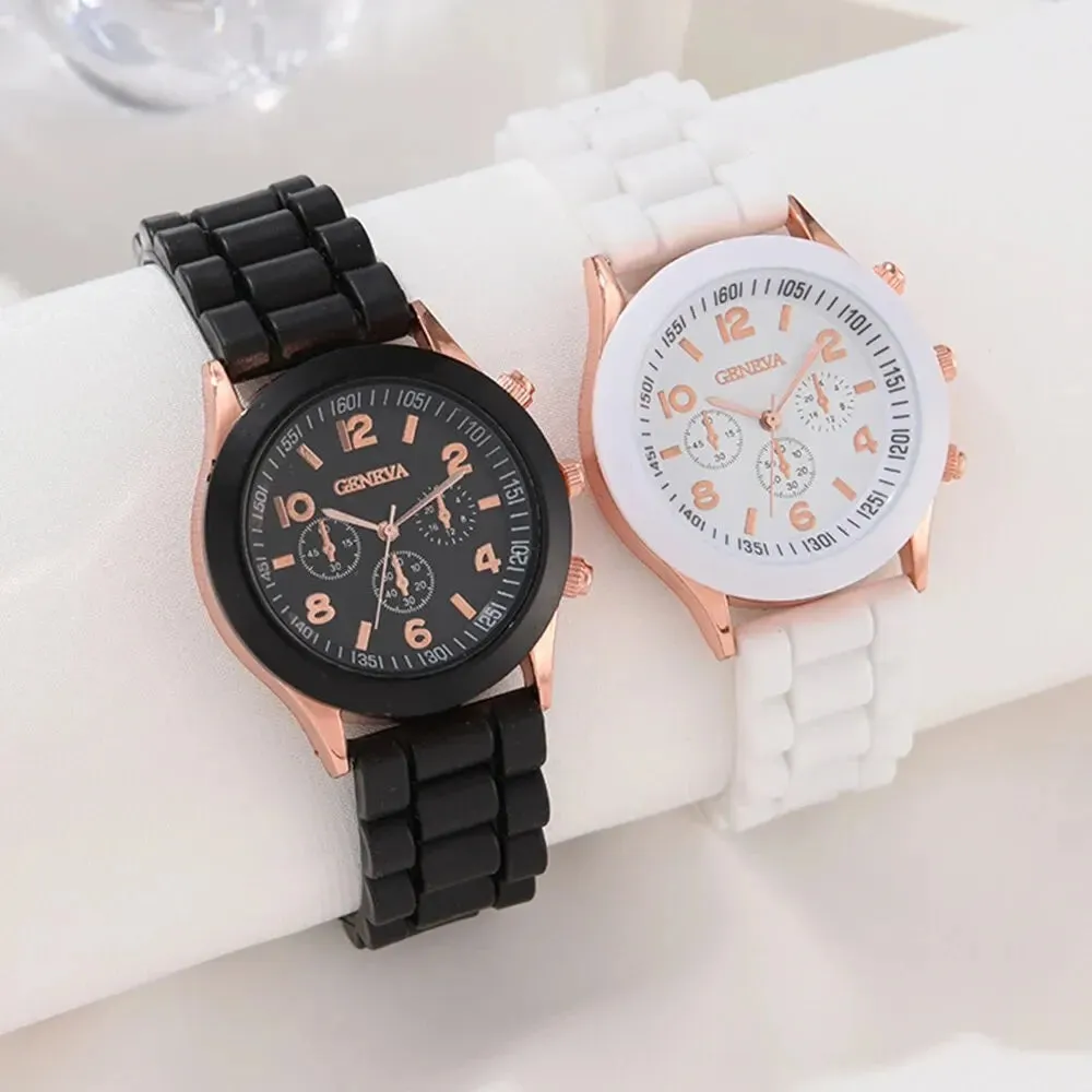 2pcs Fashion Luxury Couple Watch Set Elegant Alloy Wristwatch with Silicone Strap for Men and Women Quartz Holiday Gifts