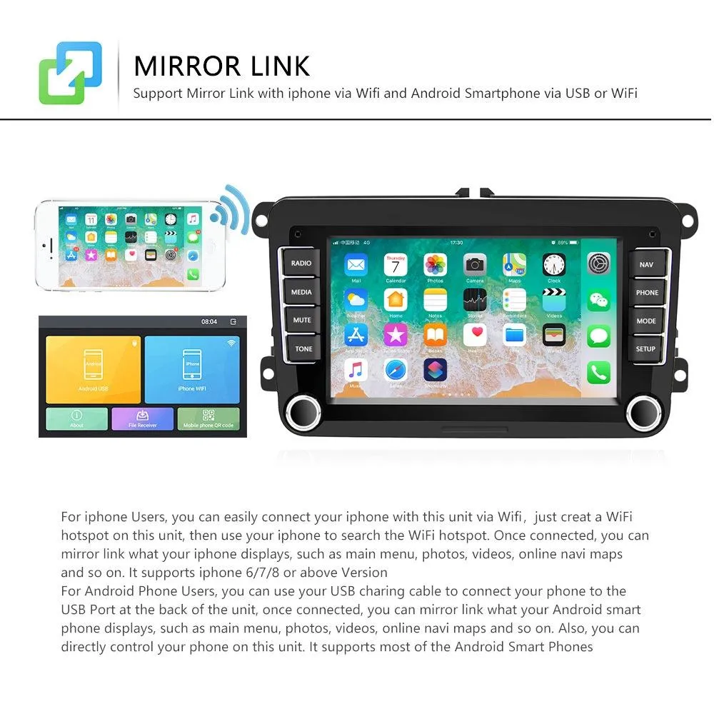 7 Inch Android Car Navigation Player For Volkswagen - 2   32G Wireless Carplay 12 Lights Camera