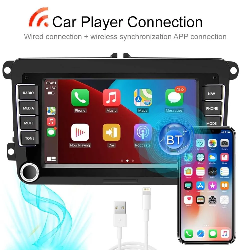 7 Inch Android Car Navigation Player For Volkswagen - 2   32G Wireless Carplay 12 Lights Camera