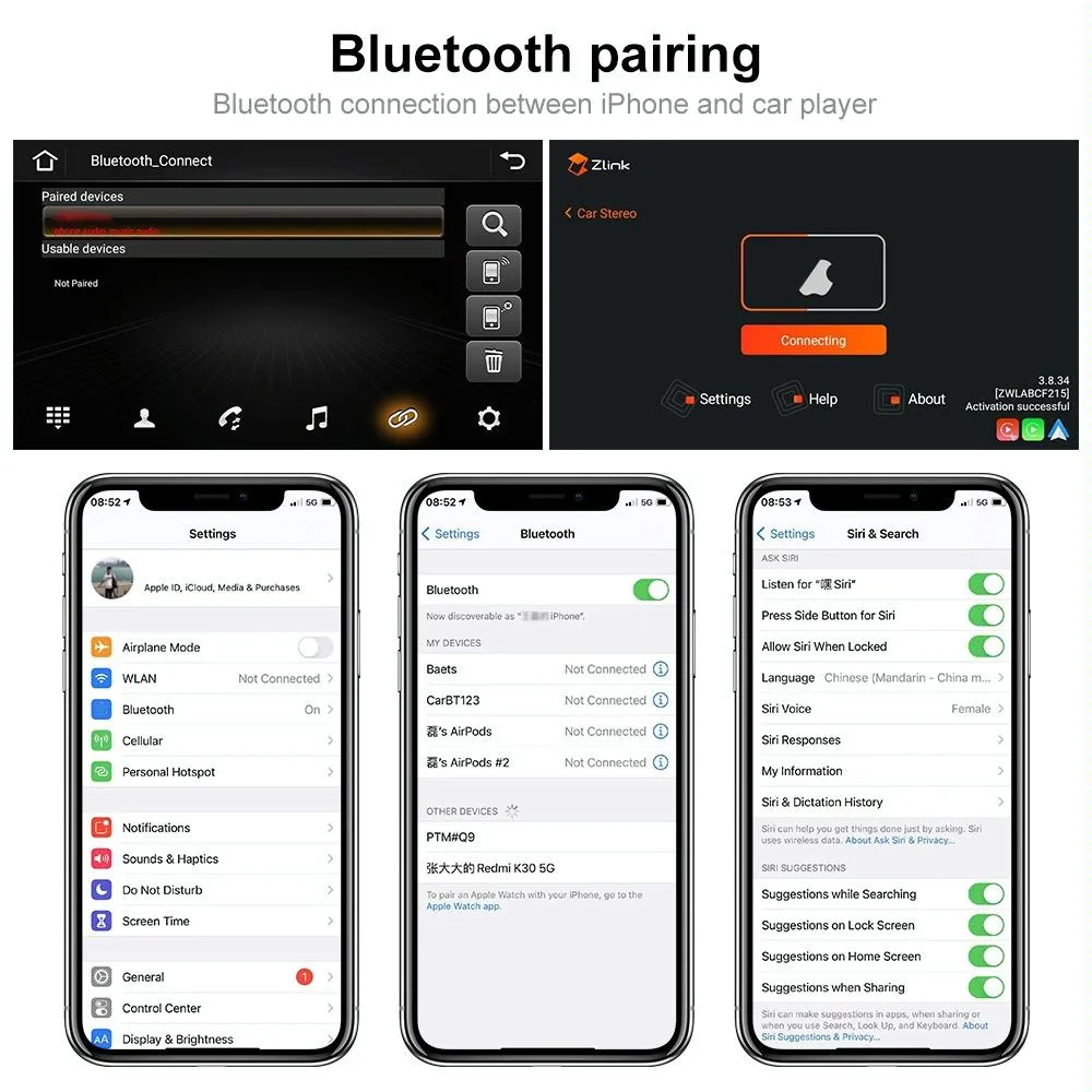 7 Inch Android Car Navigation Player With Wireless Carplay - 1   16G - Fits Volkswagen - 4Lights Camera