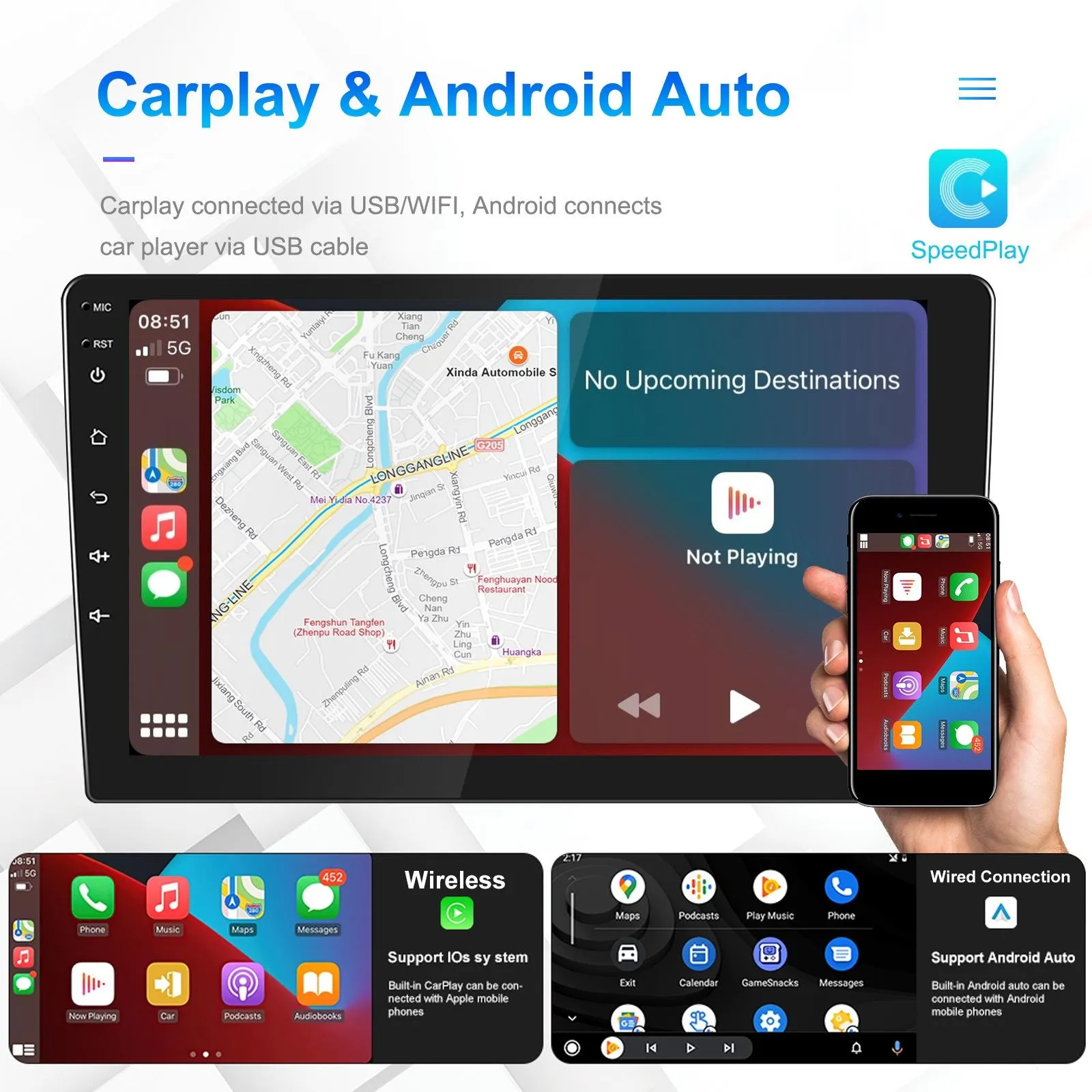 9 Inch Car Android Navigation Screen With Carplay - 2   64G Standard   Ahd Camera