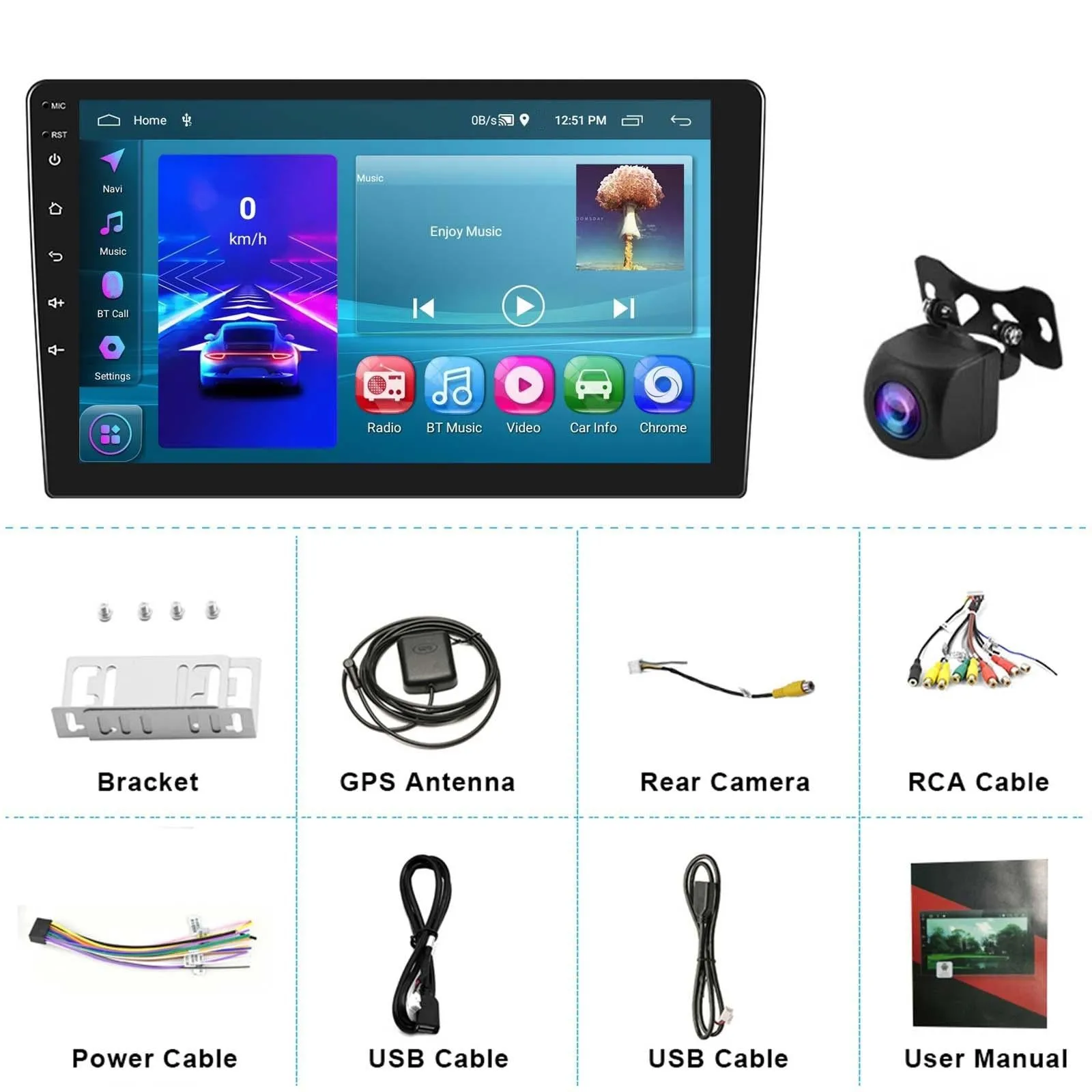 9 Inch Car Android Navigation Screen With Carplay - 2   64G Standard   Ahd Camera