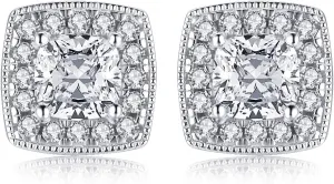 AINUOSHI Platinum Plated Sterling Silver AAAAAA Womens Cubic Zirconia Cushion Shaped Halo Stud Earring Cz 1ct