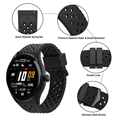 Anbeer Fluororubber Watch Band,22mm Quick Release Watch Strap for Men and Women,Red with Black Buckle