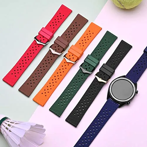 Anbeer Fluororubber Watch Band,22mm Quick Release Watch Strap for Men and Women,Red with Black Buckle