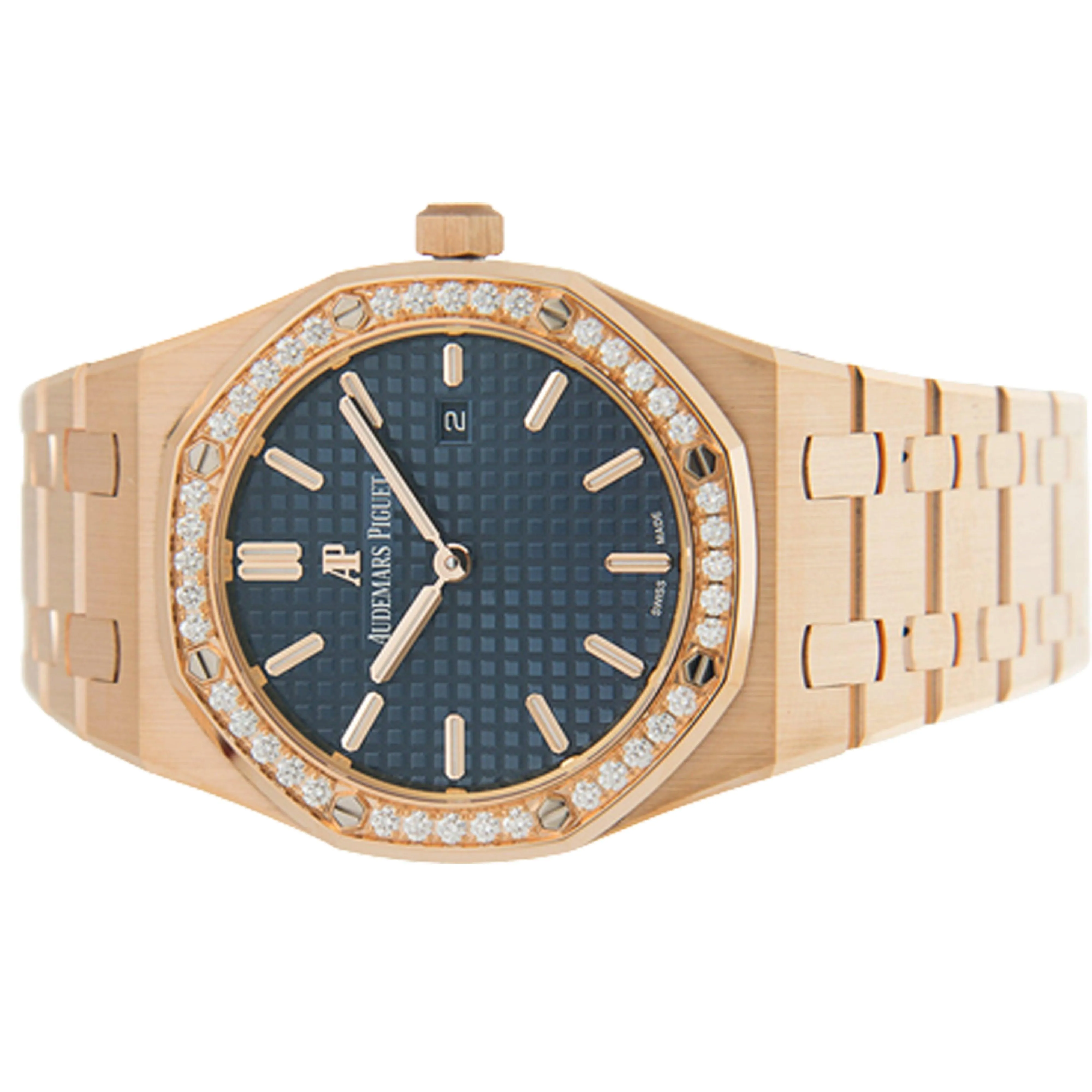 Audemars Piguet Royal Oak Rosgold Blue Dial Diamond bezel 2020