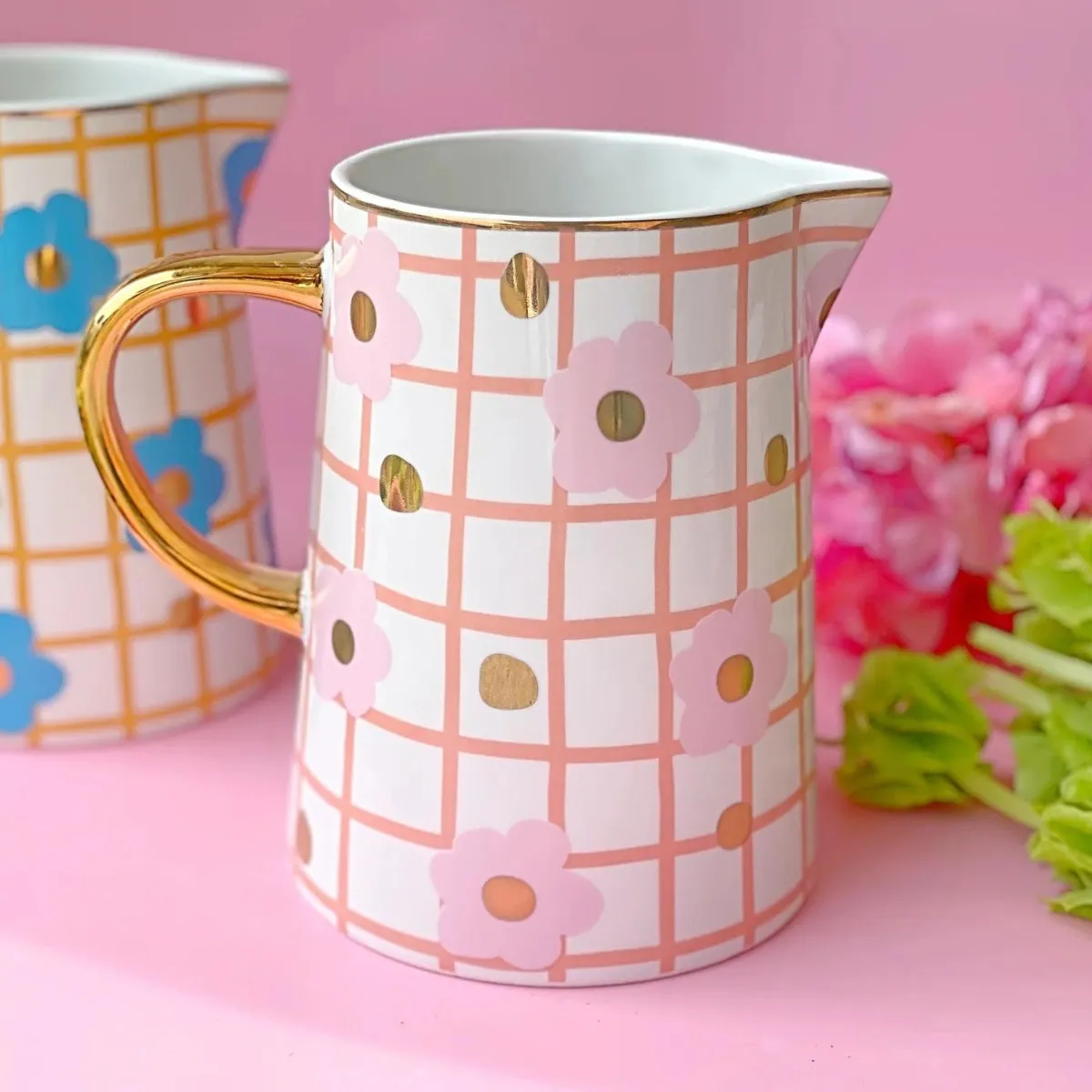 Carla Dinnage Tartan & Bloom Ceramic Jug (Pink)
