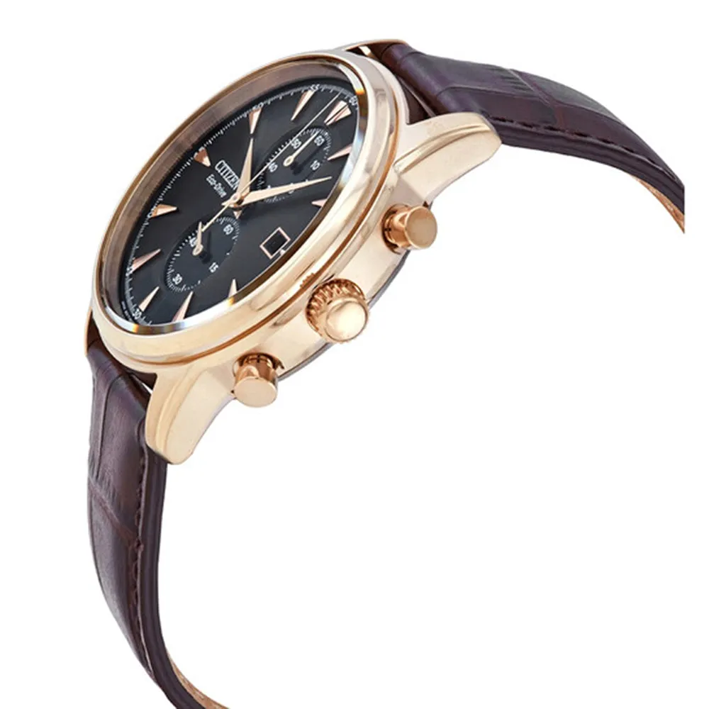 Citizen Eco-Drive Mens Brown Leather Band Black Quartz Dial Watch -  CA7003-06E