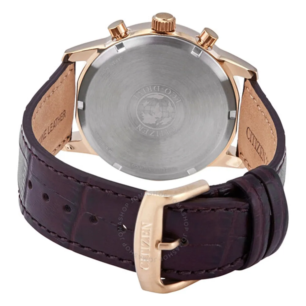 Citizen Eco-Drive Mens Brown Leather Band Black Quartz Dial Watch -  CA7003-06E