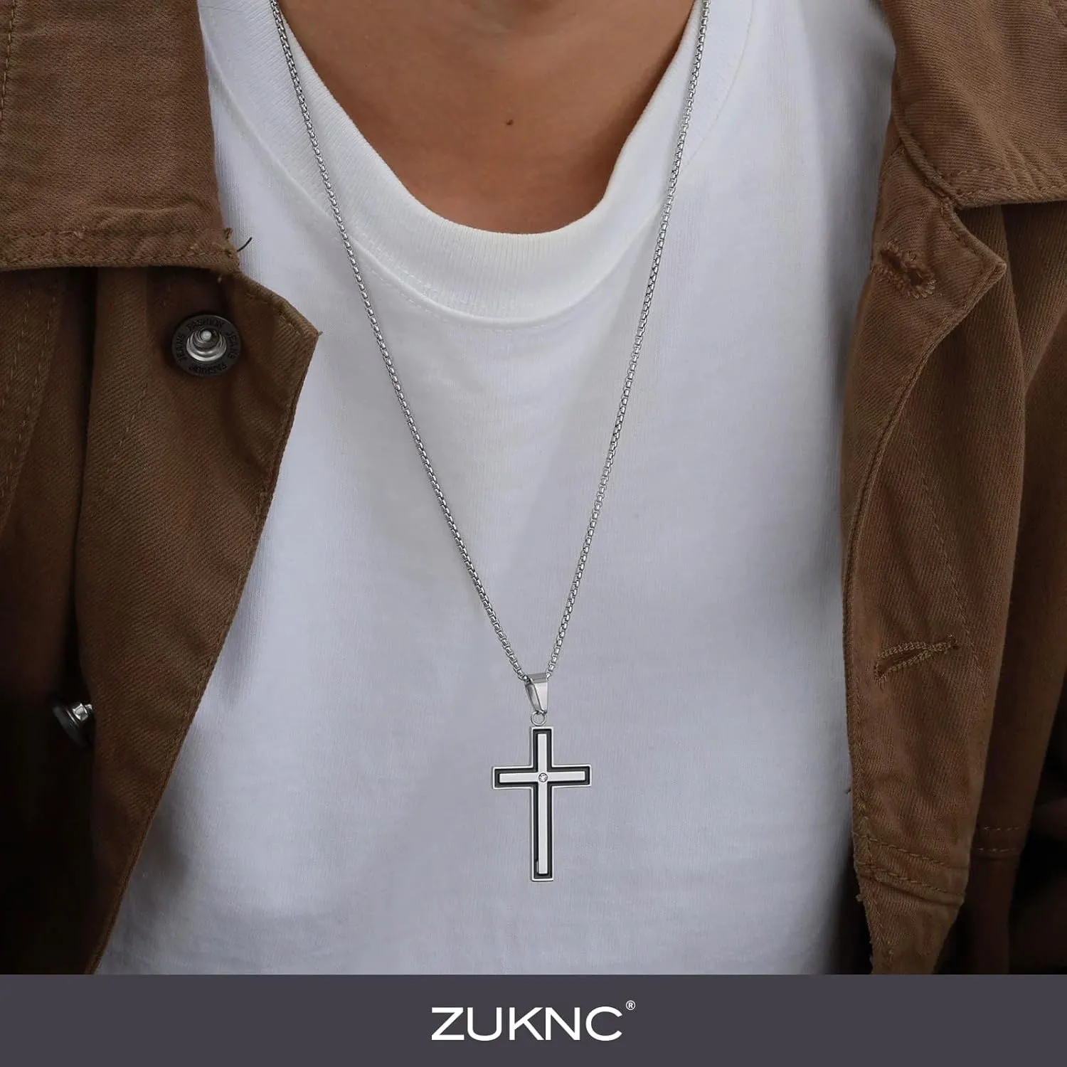 Cross Necklace for Men, Silver/Black/Diamond Stainless Steel Cross Necklace for Men, Hypoallergenic Religious Jewelry Gift for Him, Husband, Boyfriend