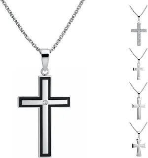 Cross Necklace for Men, Silver/Black/Diamond Stainless Steel Cross Necklace for Men, Hypoallergenic Religious Jewelry Gift for Him, Husband, Boyfriend