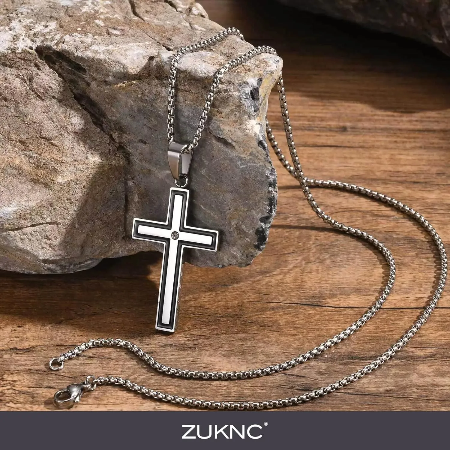 Cross Necklace for Men, Silver/Black/Diamond Stainless Steel Cross Necklace for Men, Hypoallergenic Religious Jewelry Gift for Him, Husband, Boyfriend
