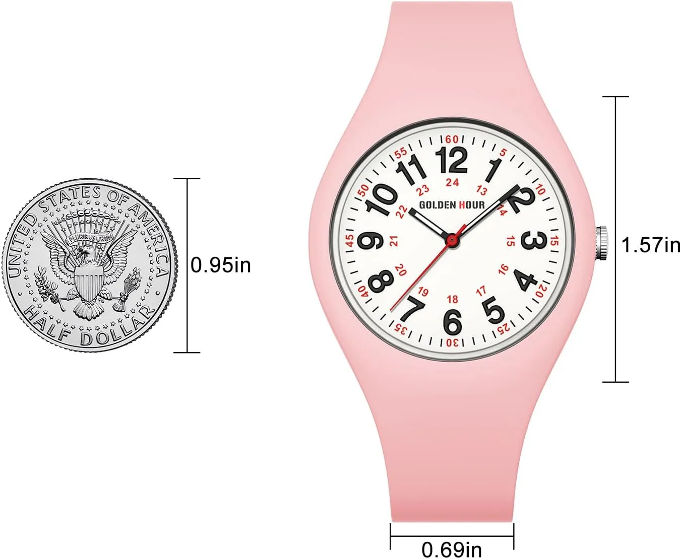 GOLDEN HOUR Waterproof Sports Analog Unisex Watches for Nurse Medical Professionals, Students - Military Time Glowing Easy to Read Dial, Jelly Silicone Strap