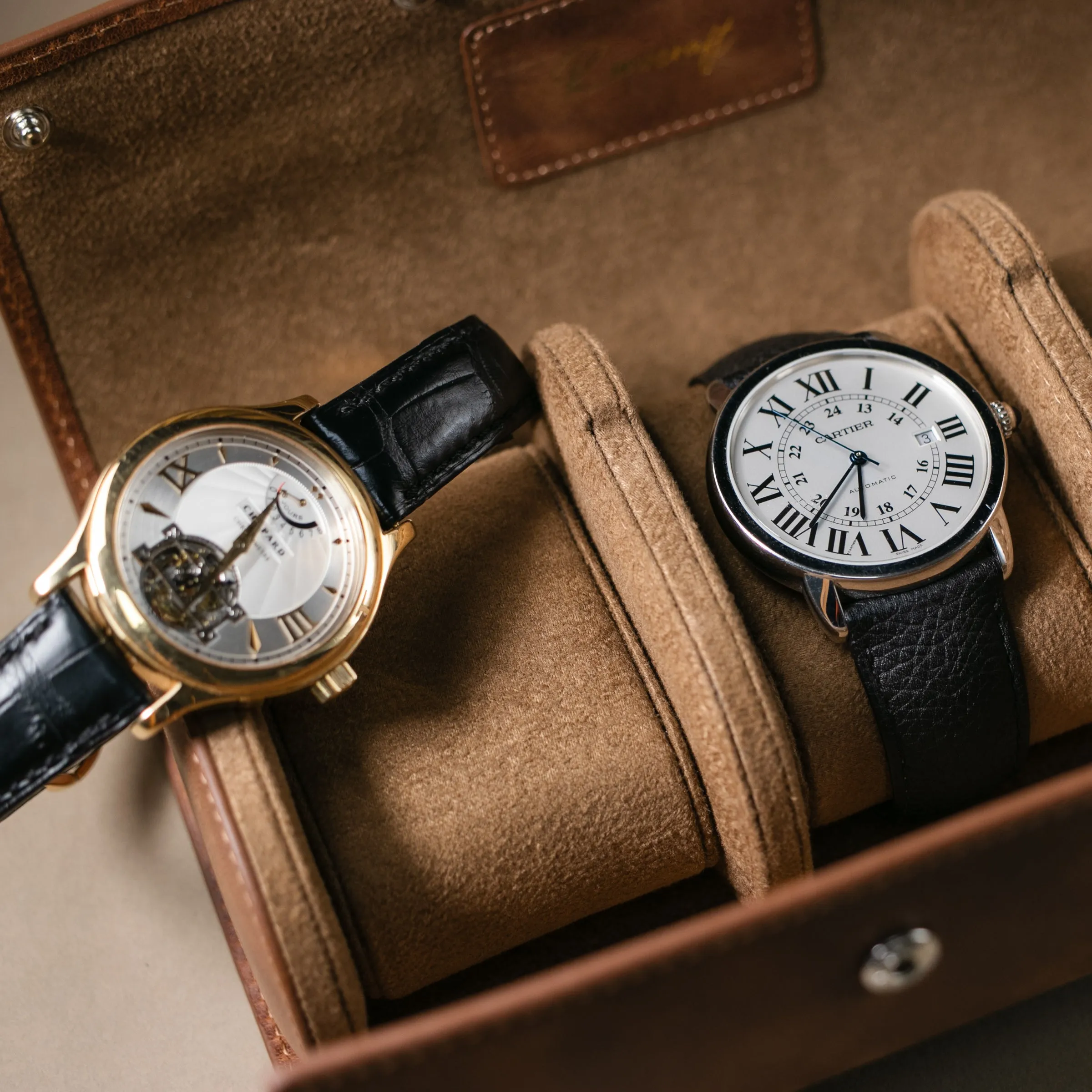 Leather Travel Watch Case - Tobacco - Triple Watch Roll