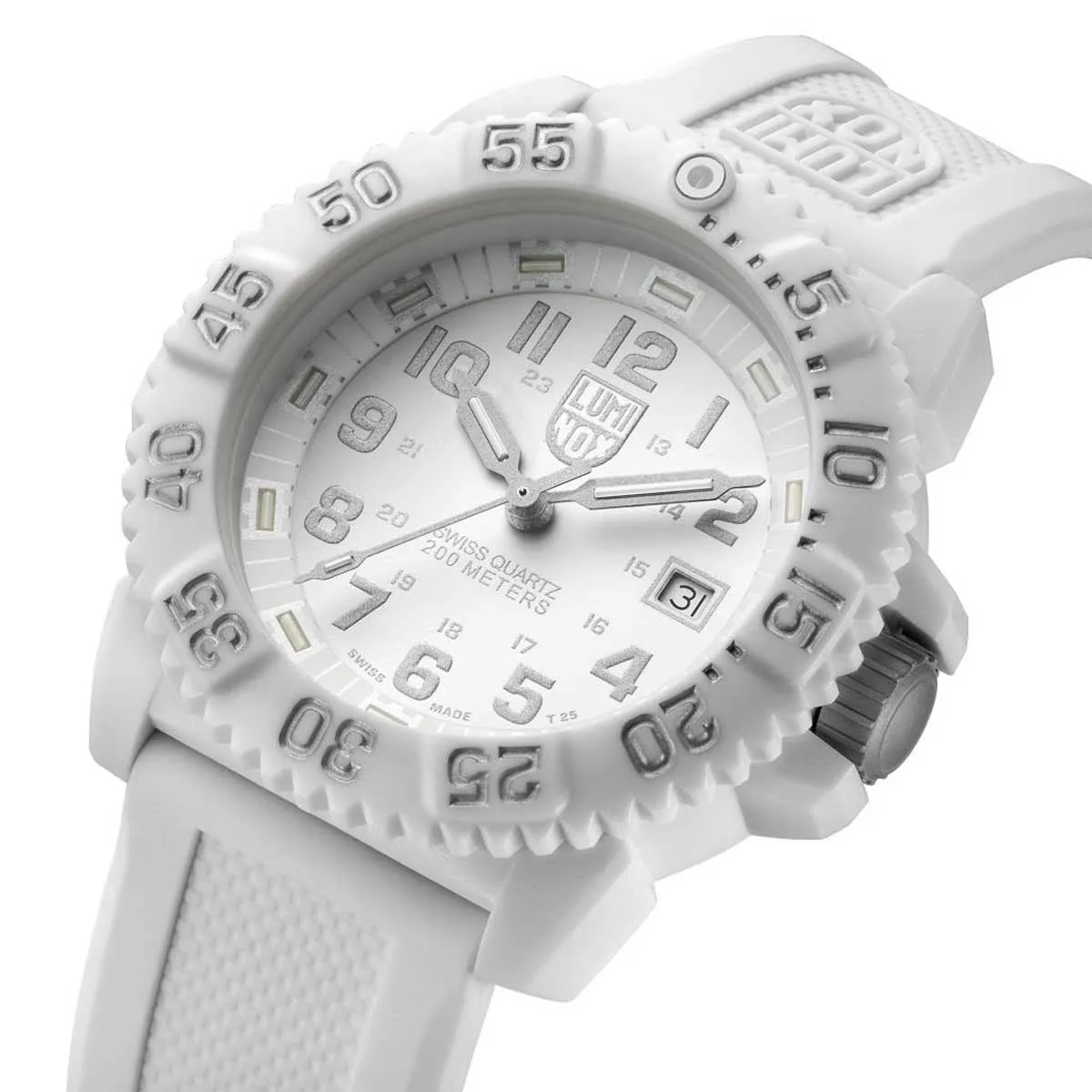 Luminox Navy SEAL Colormark PC Fiberglass White Dial White Rubber Strap Date Divers Quartz Mens Watch XS.3057.WO
