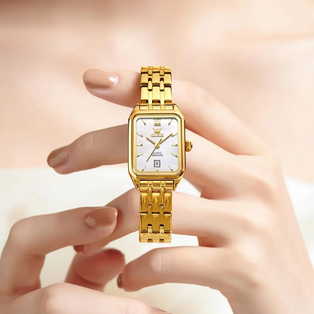 OLEVS Gold Watches for Women Square Luxury Business Rectangle Ladies Watches for Woman with Date Water Resistant Ladies Watch for Small Wrists Reloj para Mujer Diamond Blue/Green/Black/White/Gold