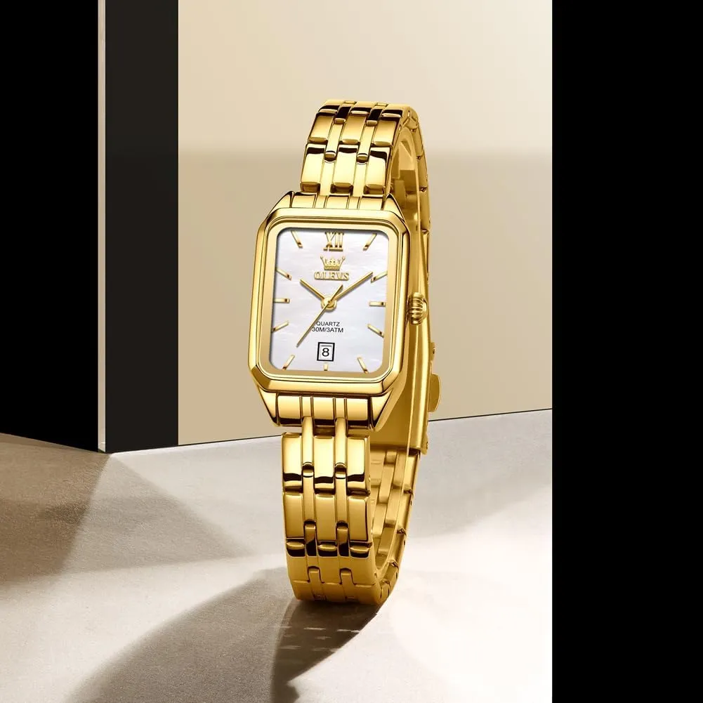 OLEVS Gold Watches for Women Square Luxury Business Rectangle Ladies Watches for Woman with Date Water Resistant Ladies Watch for Small Wrists Reloj para Mujer Diamond Blue/Green/Black/White/Gold