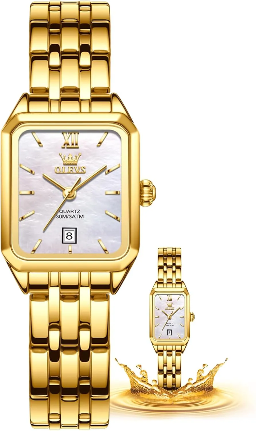 OLEVS Gold Watches for Women Square Luxury Business Rectangle Ladies Watches for Woman with Date Water Resistant Ladies Watch for Small Wrists Reloj para Mujer Diamond Blue/Green/Black/White/Gold