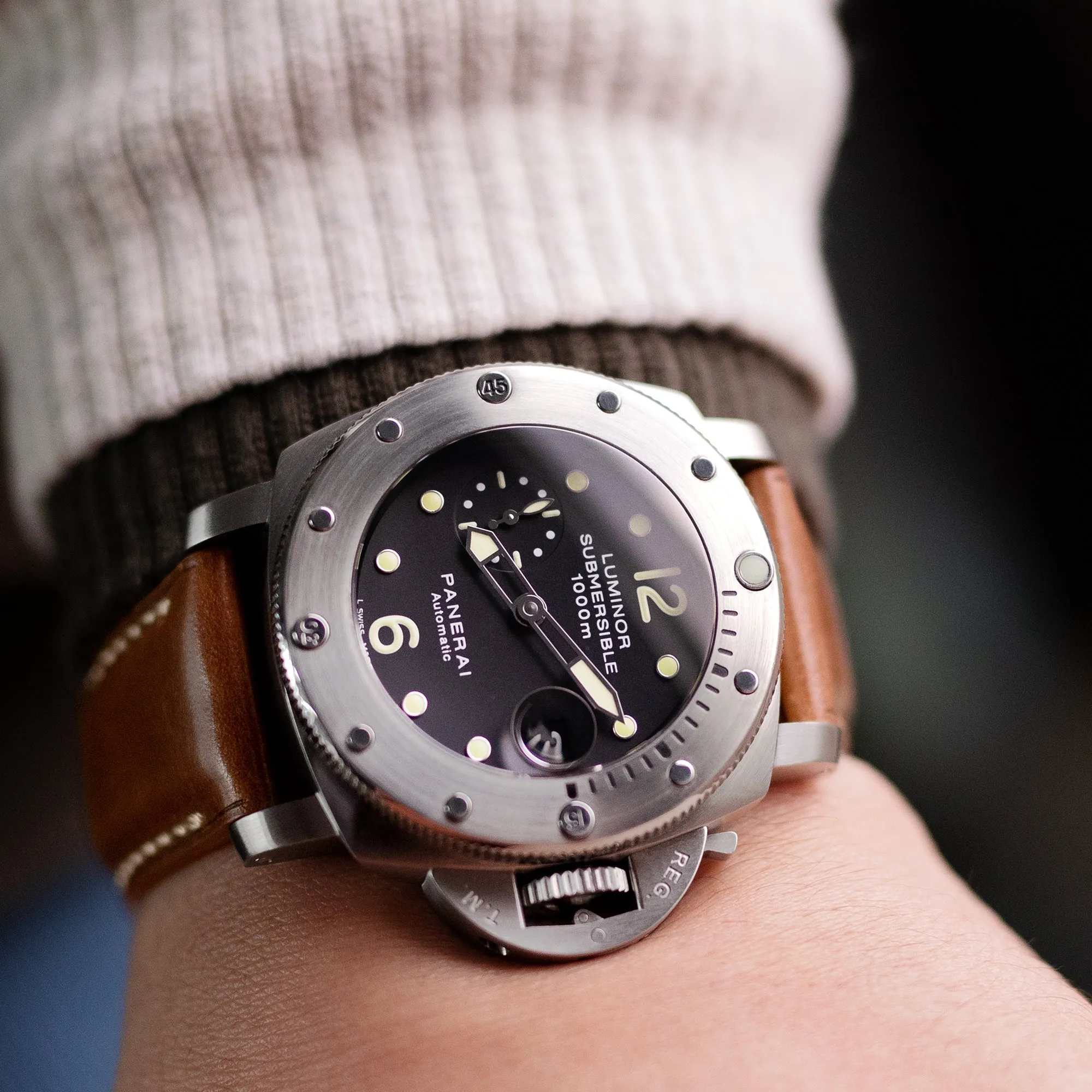 Pam Collection, Bourbon Horween Genuine Shell Cordovan Leather Watch Strap for Panerai, Beige Stitch.