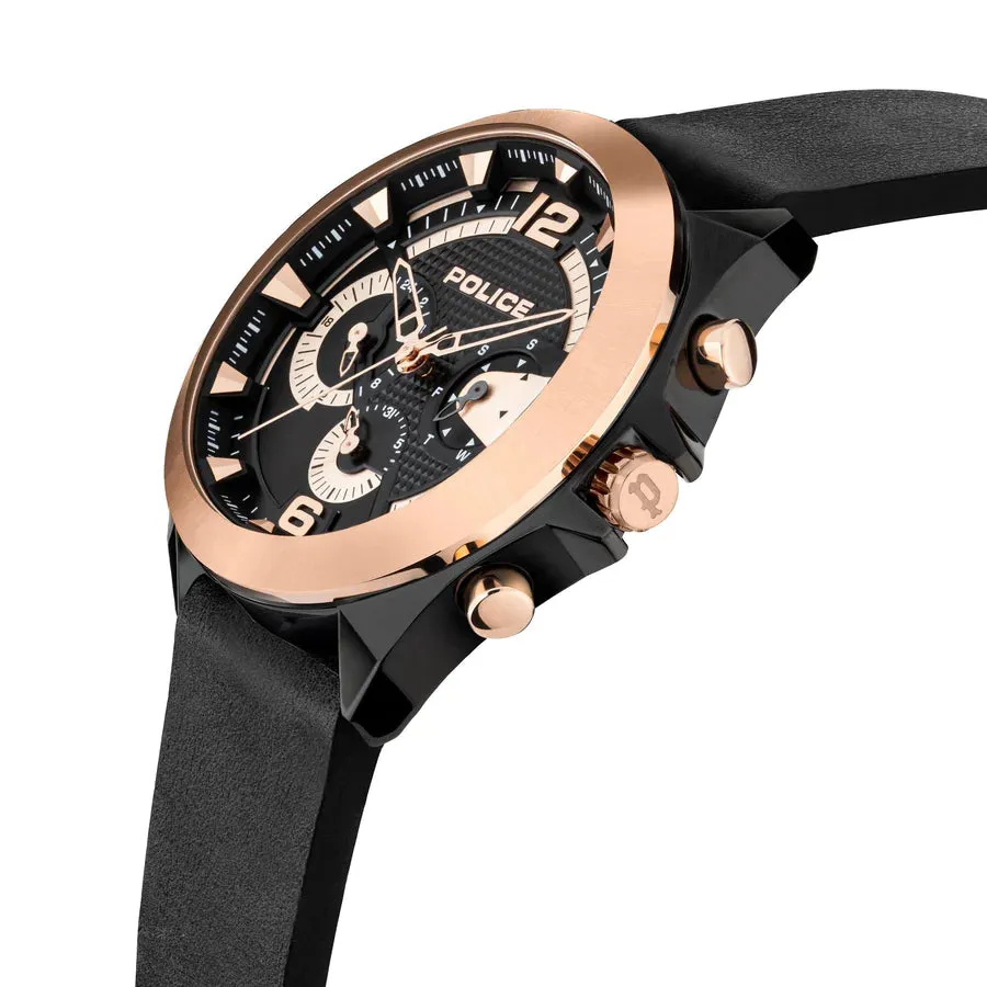 Police Zenith Black Leather Strap Watch PEWJF2108740