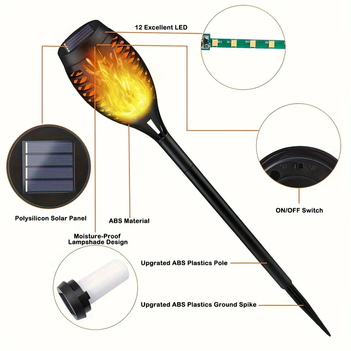 Solar Torch Lights 2/4/6/8pcs Set - Waterproof LED Garden Decor, Landscape & Pathway Lighting for Patio, Yard - Festive Outdoor Ambiance for Christmas & Halloween