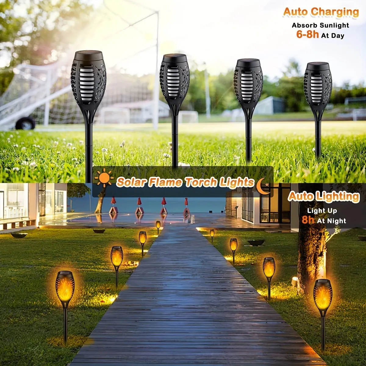 Solar Torch Lights 2/4/6/8pcs Set - Waterproof LED Garden Decor, Landscape & Pathway Lighting for Patio, Yard - Festive Outdoor Ambiance for Christmas & Halloween