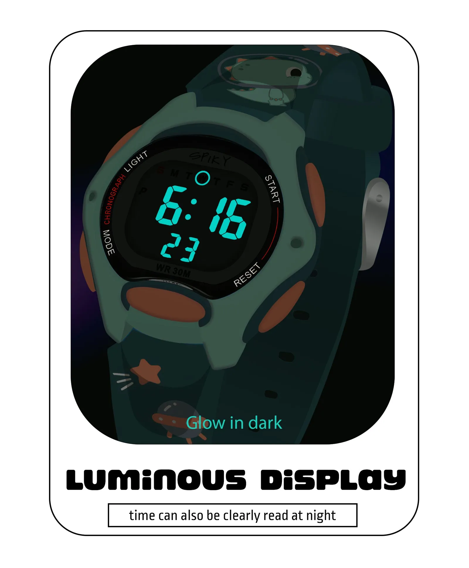 Spiky Eva18 Printed Strap Round Sports Digital Watch - Green
