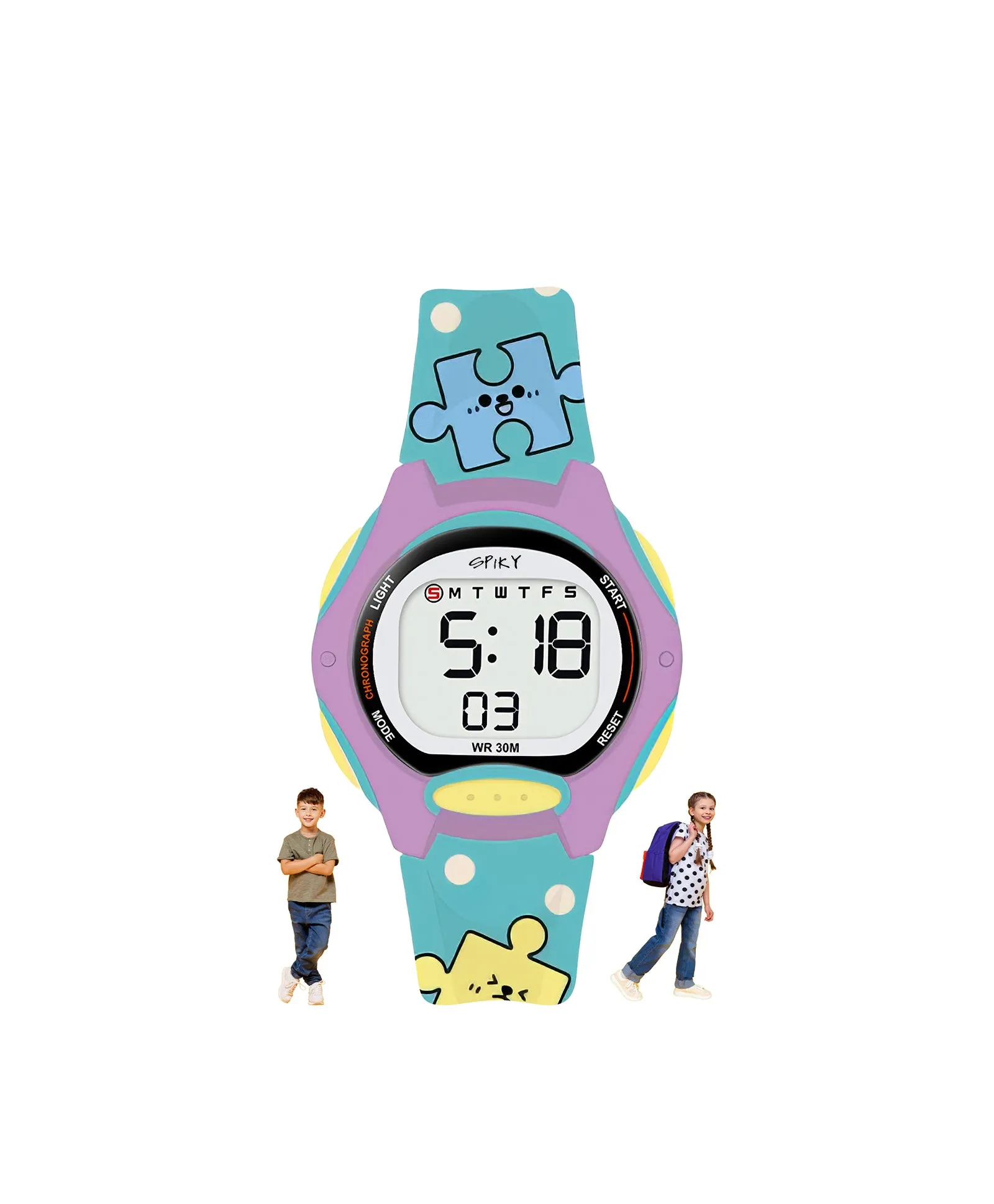 Spiky Eva18 Printed Strap Round Sports Digital Watch - Green
