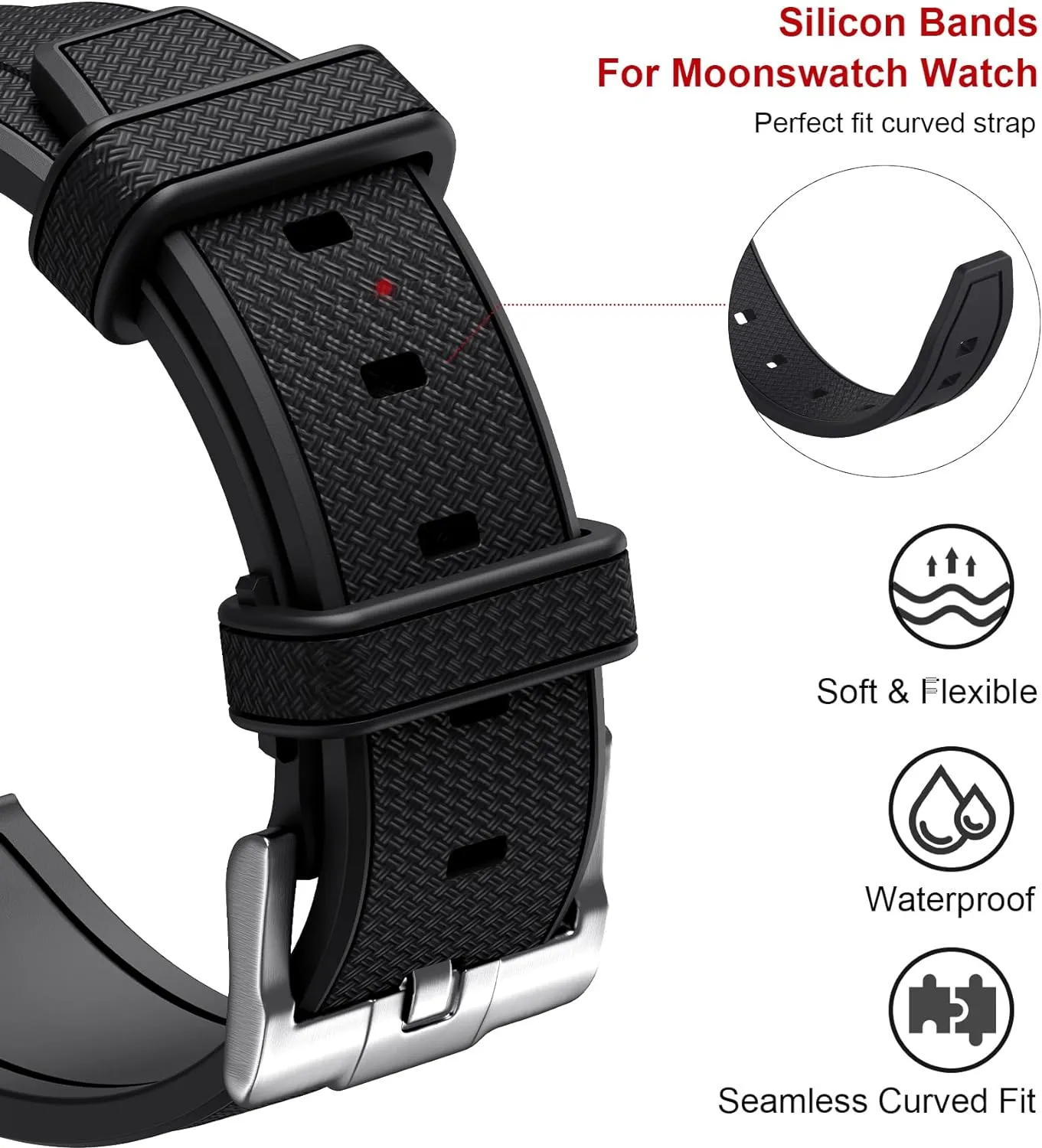 Stanchev - Omega, Swatch, Speedmaster 20mm Watch Band, No Gap, Soft Silicone, for Men and Women
