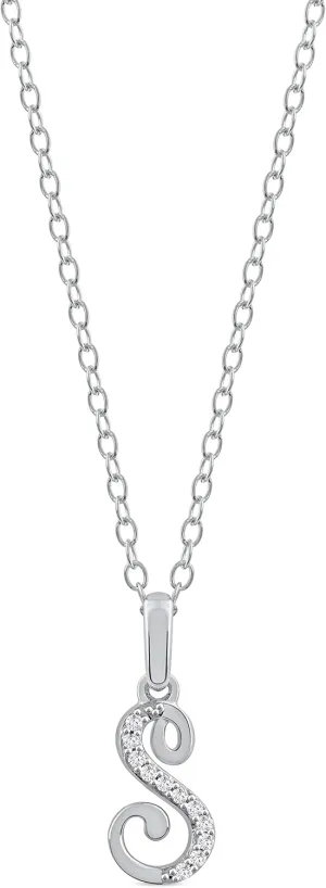 Sterling Silver 1/20Ct TDW Diamond Studded Initial Charms Alphabet Name Letters A-Z Pendant Necklace for Women(I-J,I2)