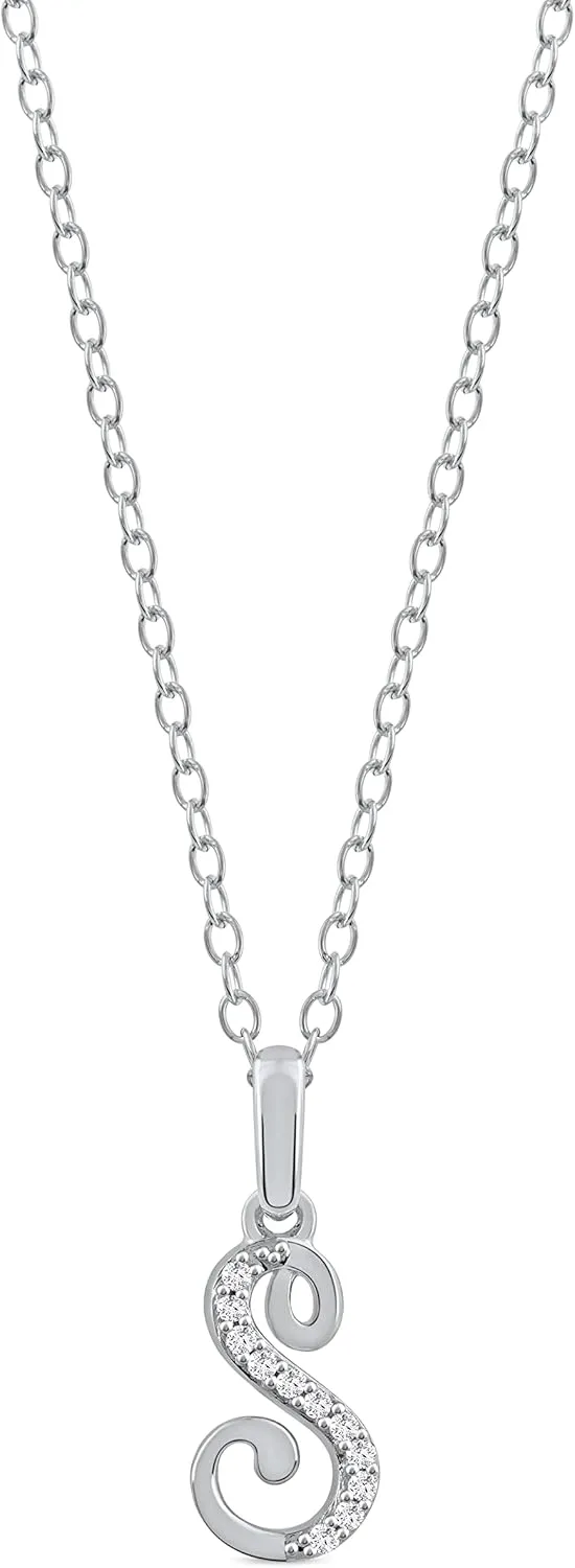 Sterling Silver 1/20Ct TDW Diamond Studded Initial Charms Alphabet Name Letters A-Z Pendant Necklace for Women(I-J,I2)