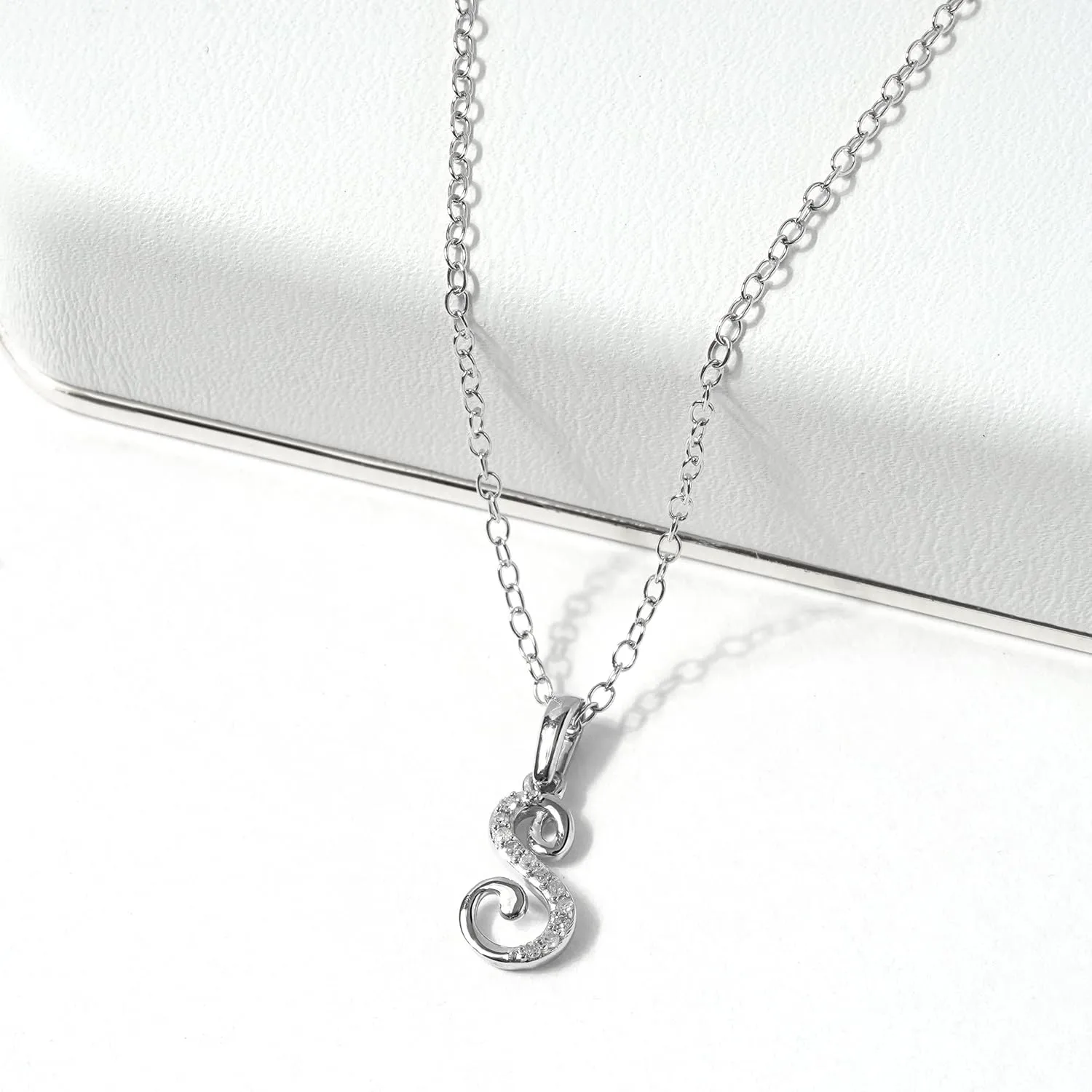 Sterling Silver 1/20Ct TDW Diamond Studded Initial Charms Alphabet Name Letters A-Z Pendant Necklace for Women(I-J,I2)