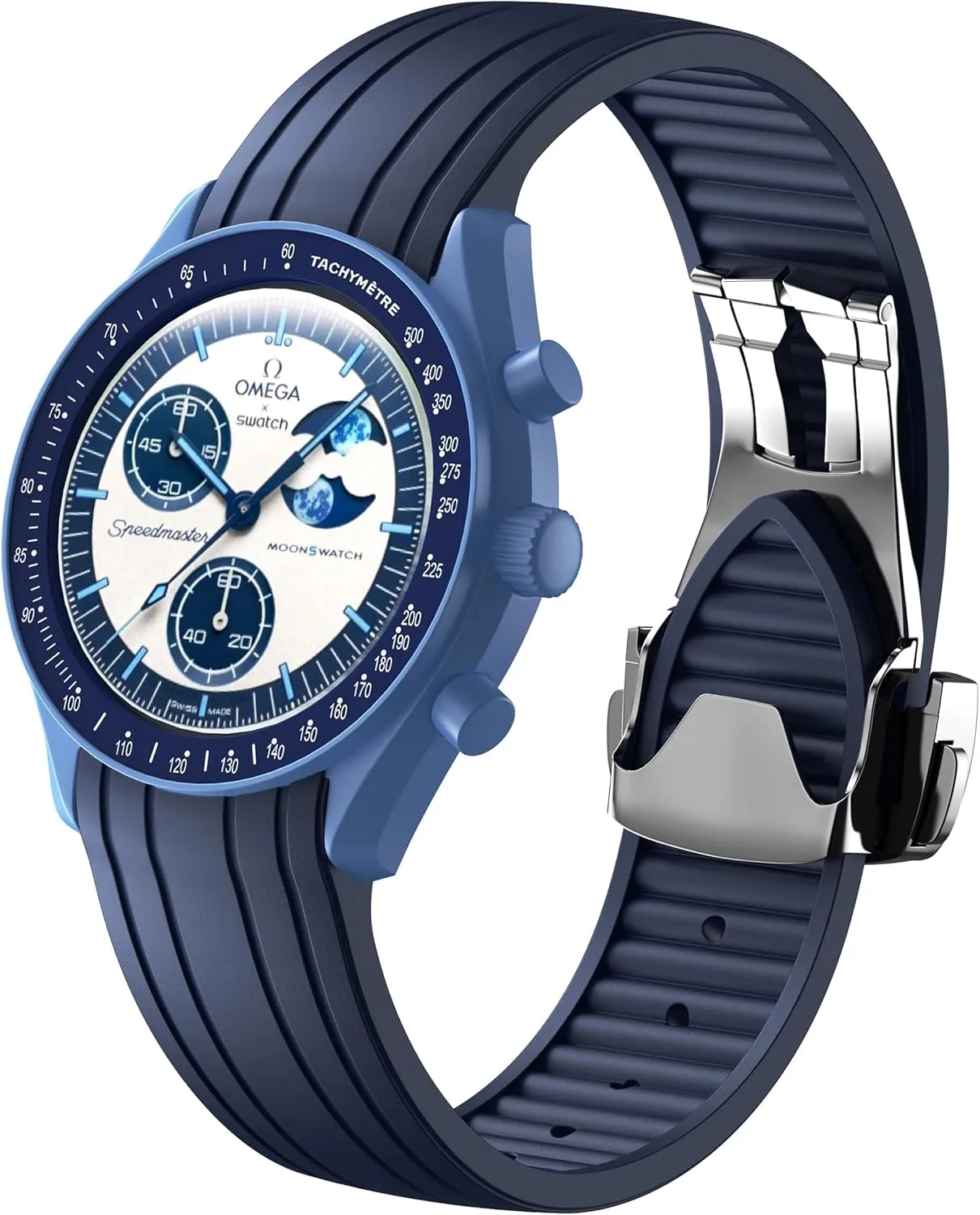 Strap for Omega MoonSwatch Watch - 20mm Folding Buckle, Matte Finish Band - Compatible with Omega Swatch Moonswatch Speedmaster - Curved, No Gap Replacement Strap for Men & Women