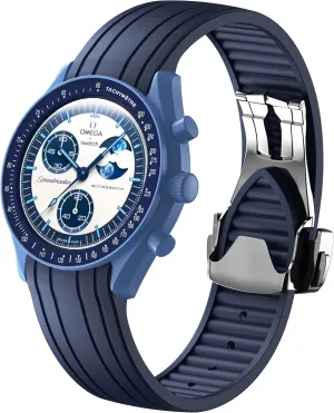 Strap for Omega MoonSwatch Watch - 20mm Folding Buckle, Matte Finish Band - Compatible with Omega Swatch Moonswatch Speedmaster - Curved, No Gap Replacement Strap for Men & Women