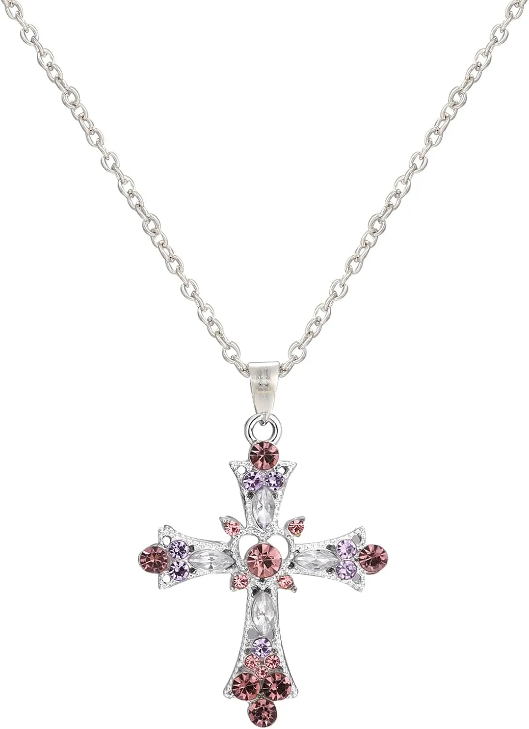 Sweet and Cool Style Spicy Cross Necklace, Women's Diamond Studded Necklace Design