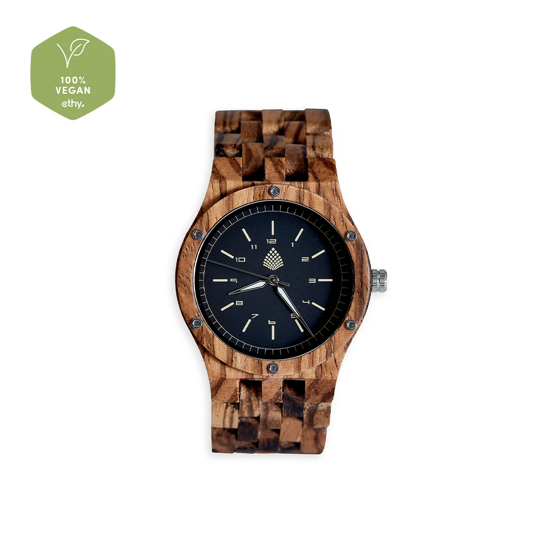 The Yew Watch - Eco-Friendly Natural Zebrawood Timepiece for Men | Handcrafted Vegan Watch