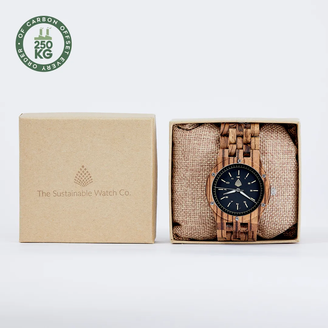 The Yew Watch - Eco-Friendly Natural Zebrawood Timepiece for Men | Handcrafted Vegan Watch