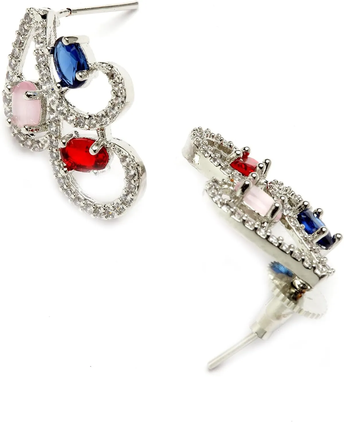 Women Rhodium-Plated with Silver-Toned Cubic Zirconia & American Diamond studded Necklace and Drop Earrings Jewellery Set